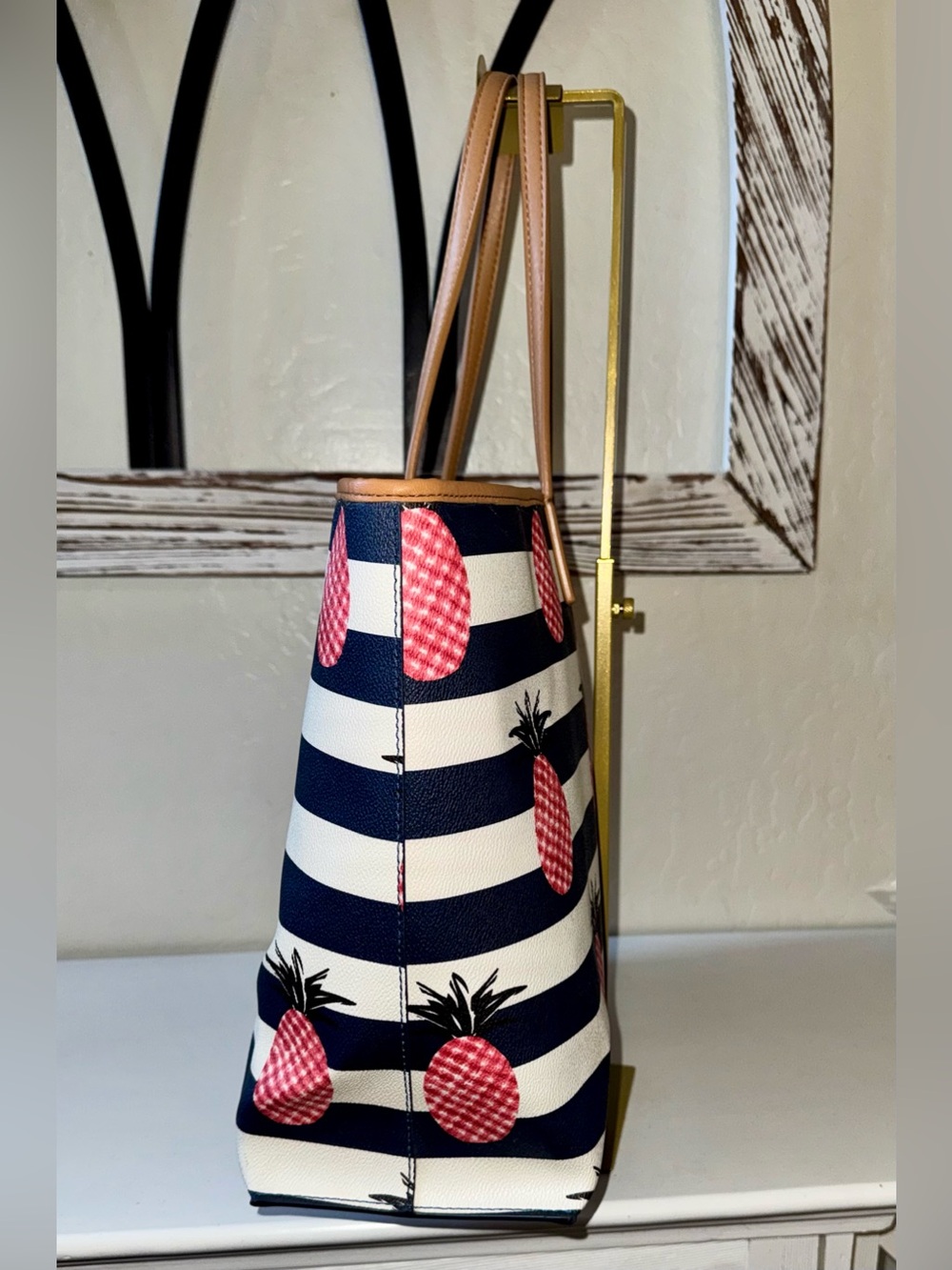 Tory Burch Kerrington Striped Pink Pineapple Tote 2015 - like new condition - Picture 4 of 15